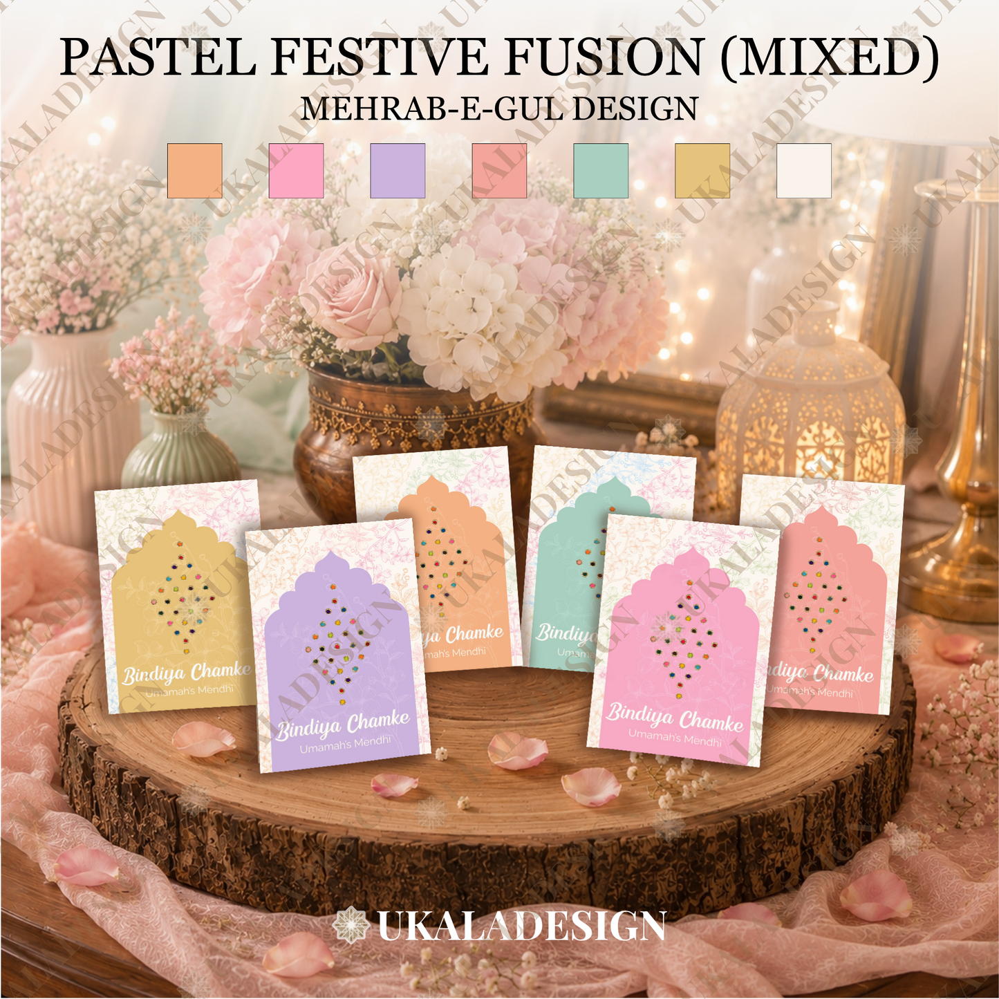Pastel Bindiya Chamke Bindi Cards - Mehrab-e-Gul Design