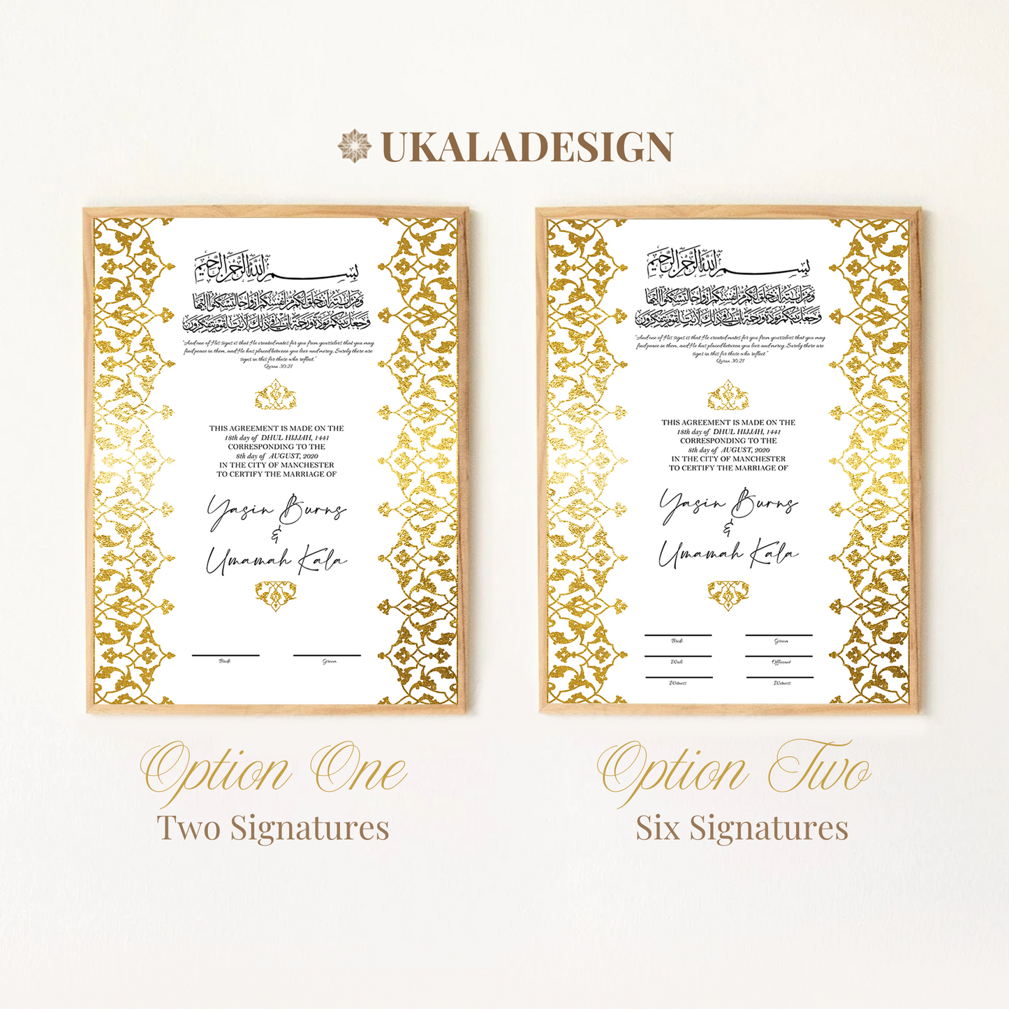 Gold Foil Nikkah Certificate - Design 2