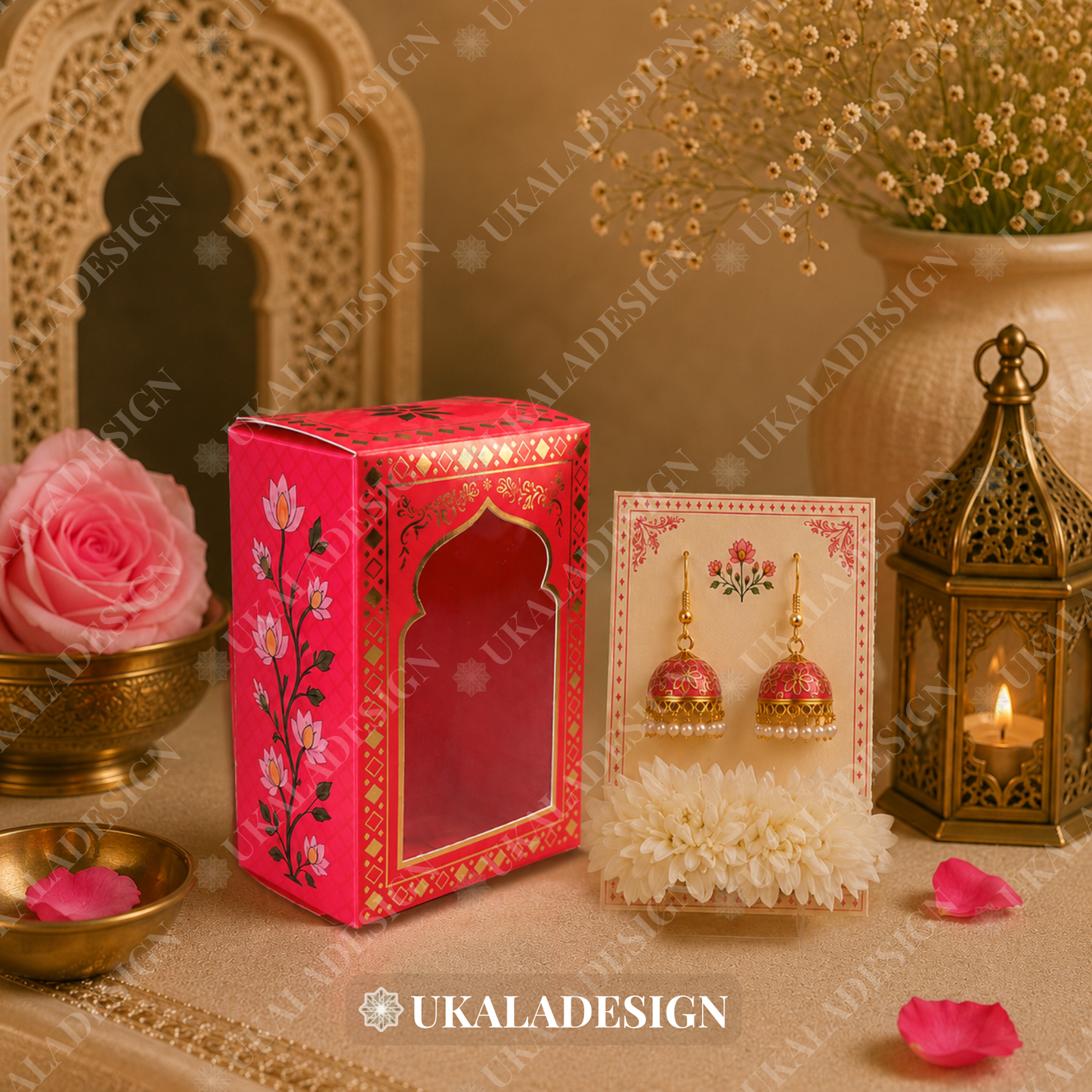 Luxury Jhumka & Gajra Gift Box - Pink Colour