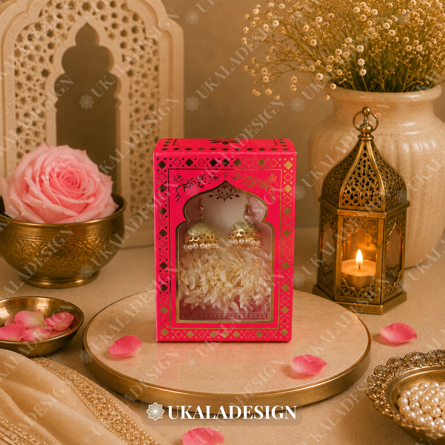 Luxury Jhumka & Gajra Gift Box - Pink Colour