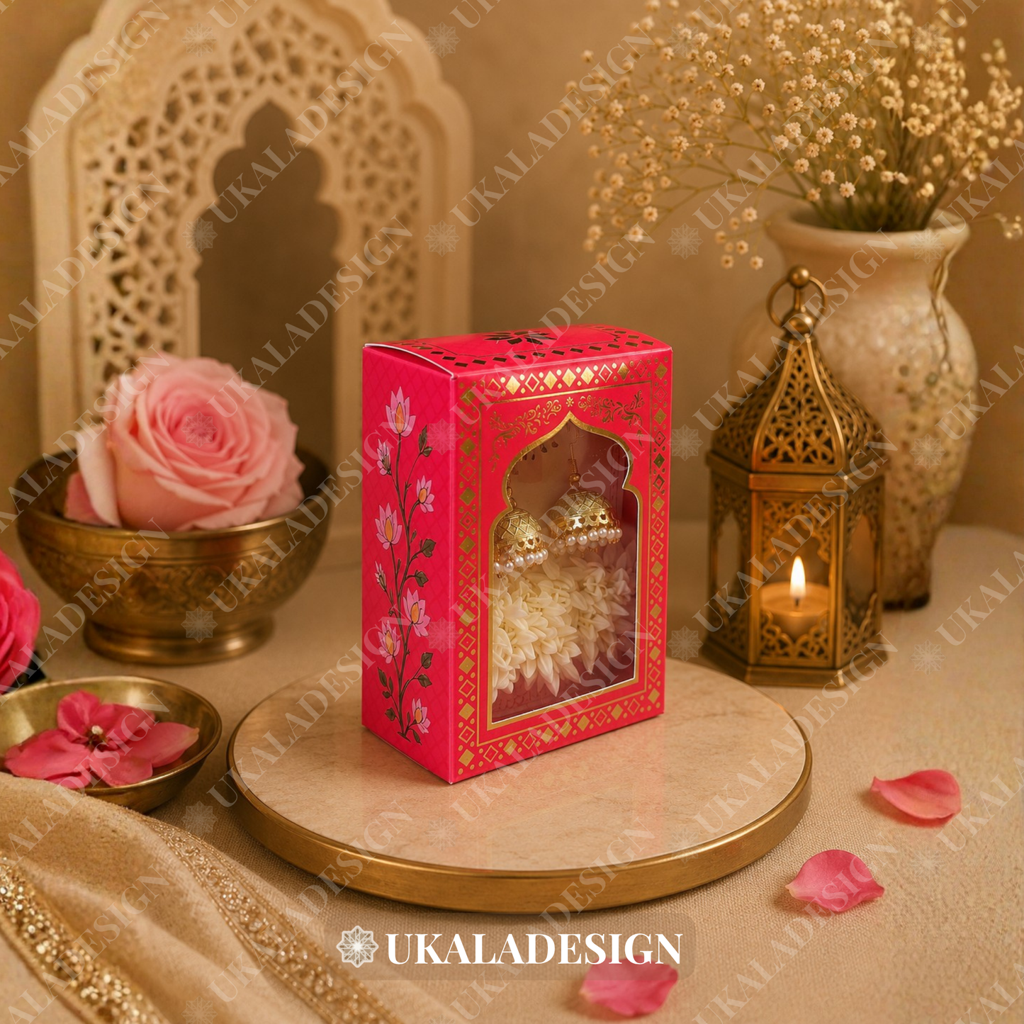 Luxury Jhumka & Gajra Gift Box - Pink Colour