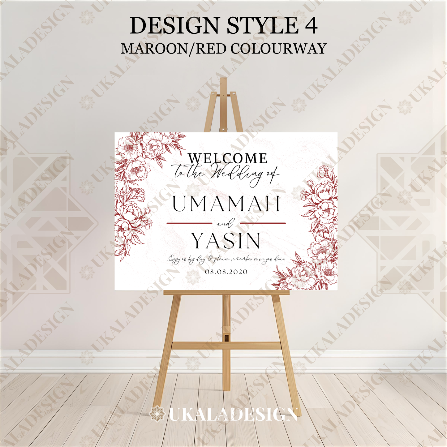 Maroon - Wedding Welcome Sign - Landscape
