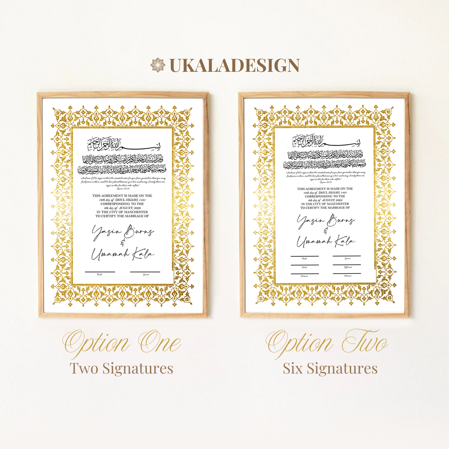 Gold Foil Nikkah Certificate - Design 3