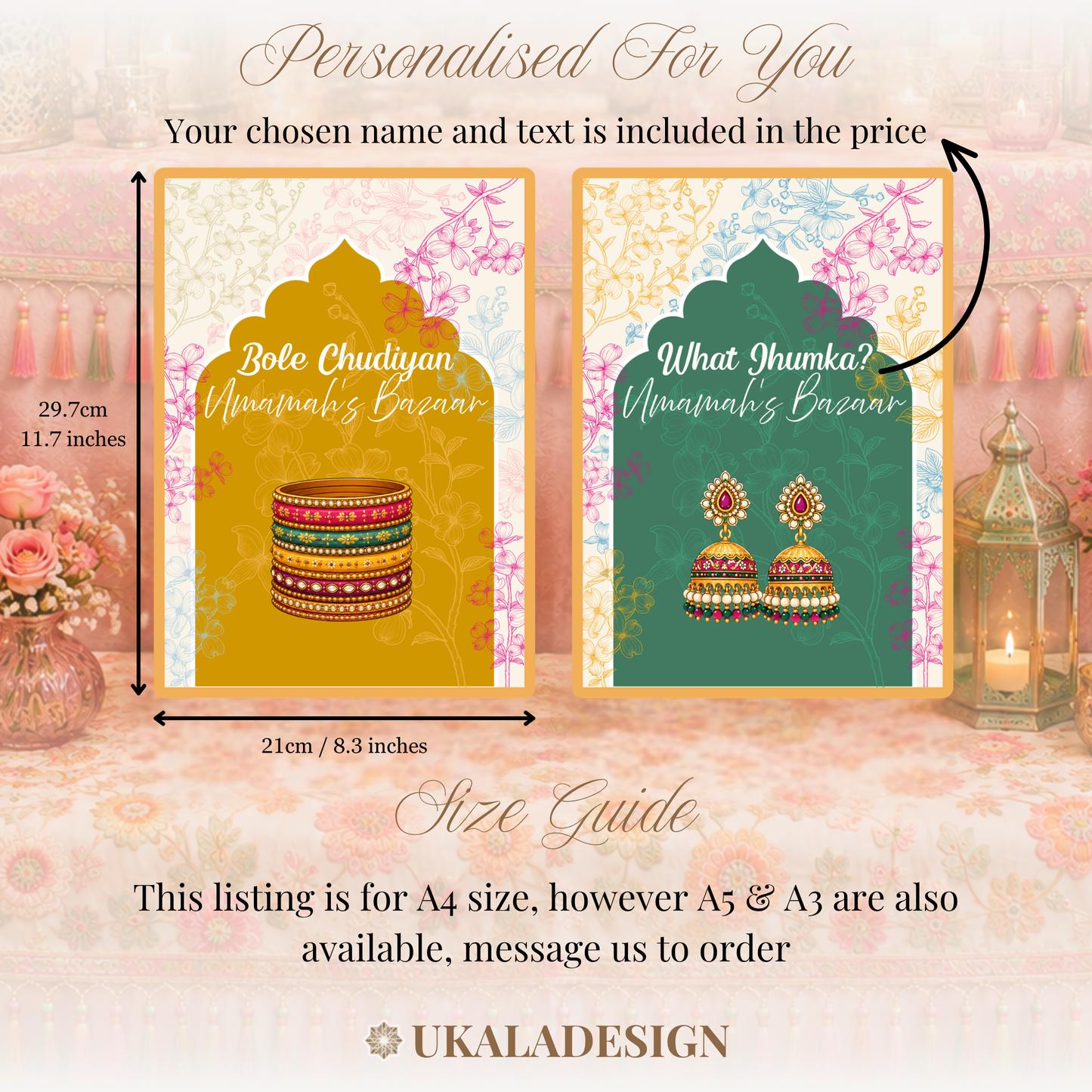 Mehndi Bazaar Table Sign, A4 - Mehrab-e-Gul Design