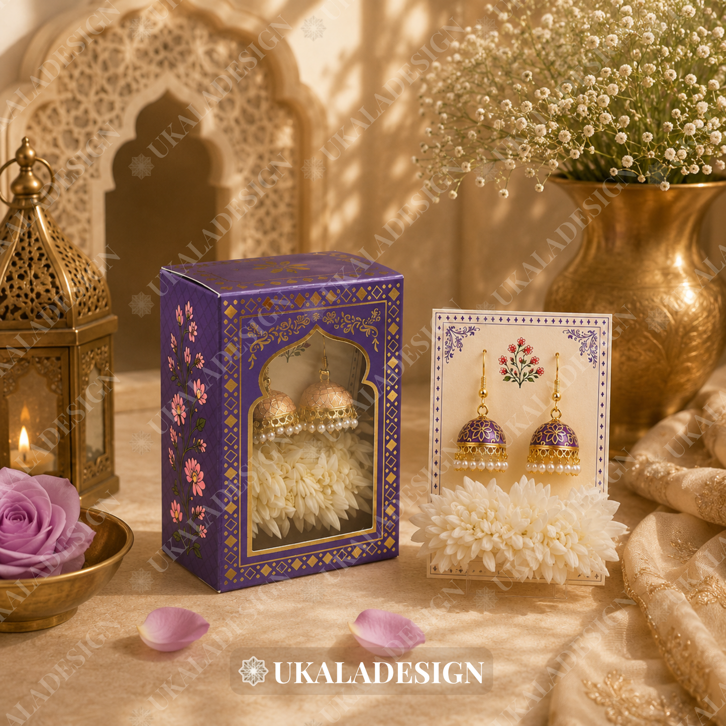 Luxury Jhumka & Gajra Gift Box - Purple Colour