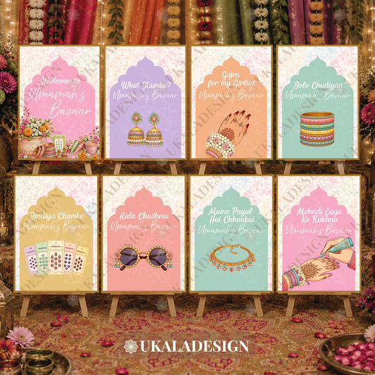 Pastel Mehndi Bazaar Table Sign, A4 - Mehrab-e-Gul Design