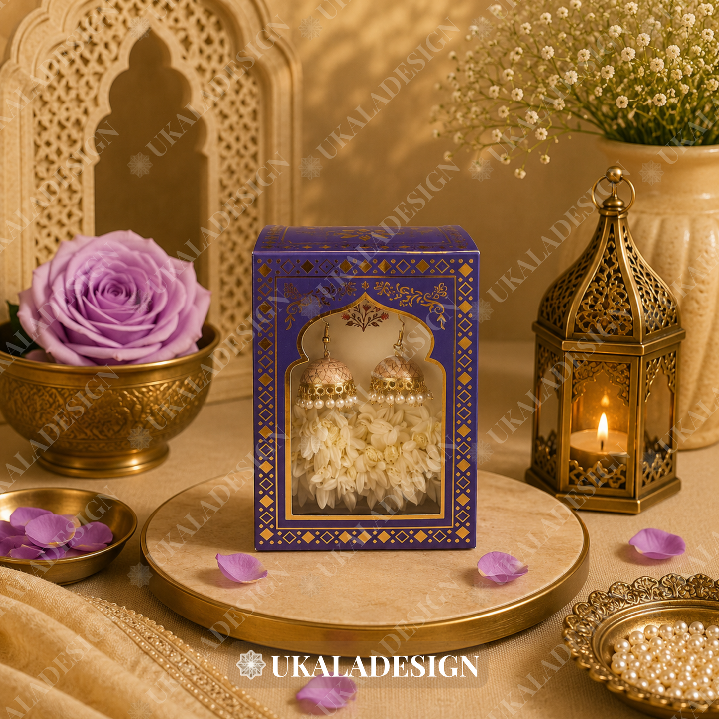 Luxury Jhumka & Gajra Gift Box - Purple Colour