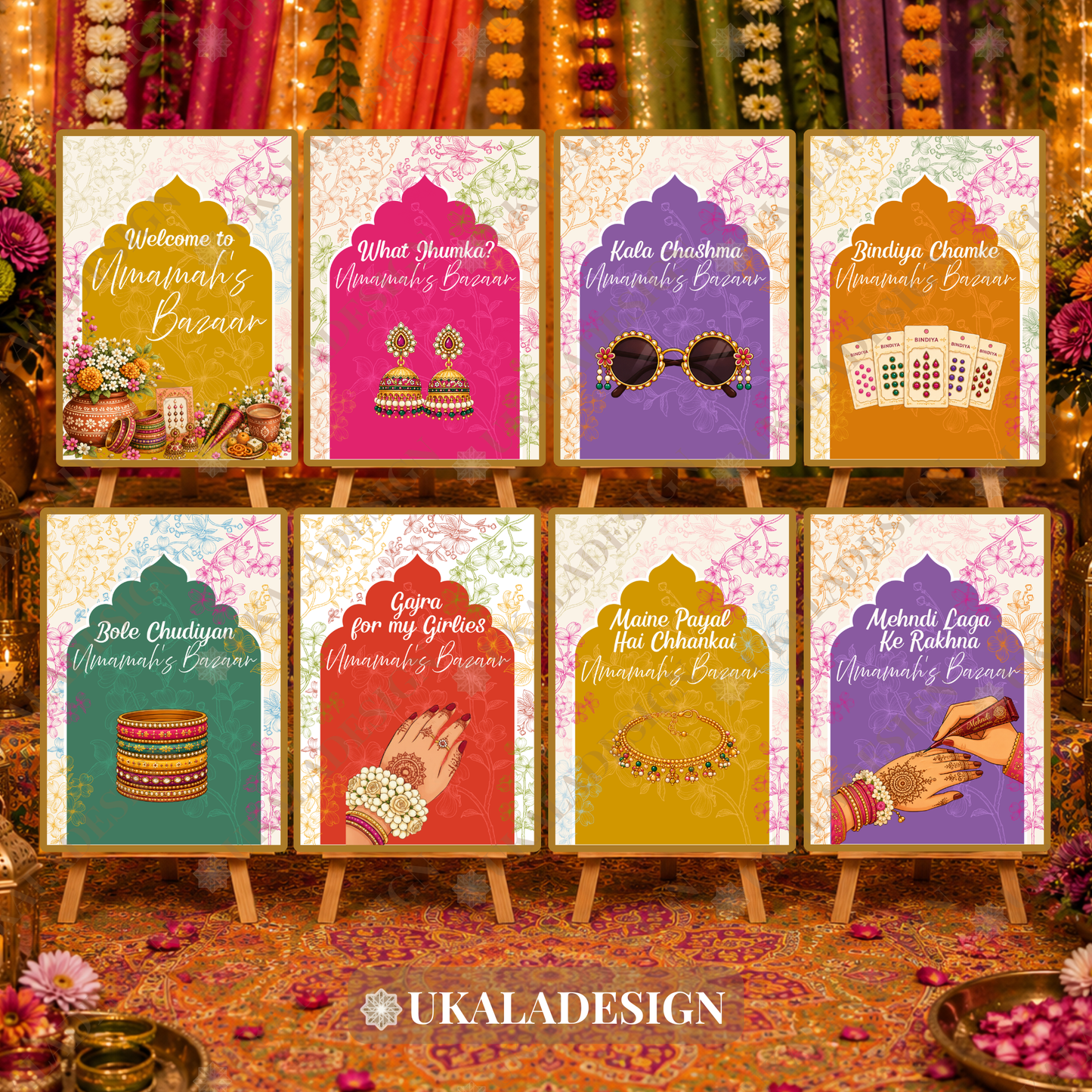 Mehndi Bazaar Table Sign, A4 - Mehrab-e-Gul Design