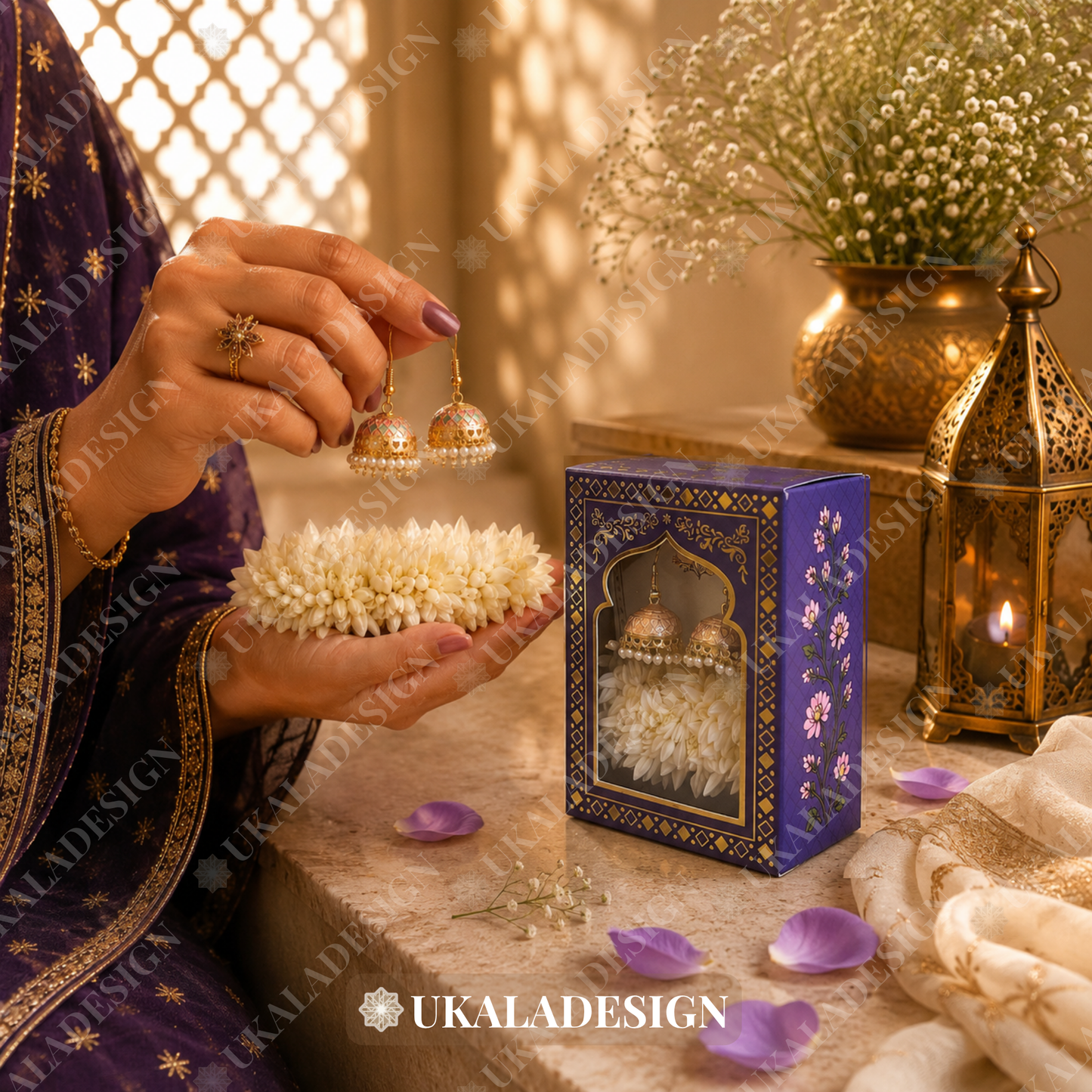 Luxury Jhumka & Gajra Gift Box - Purple Colour