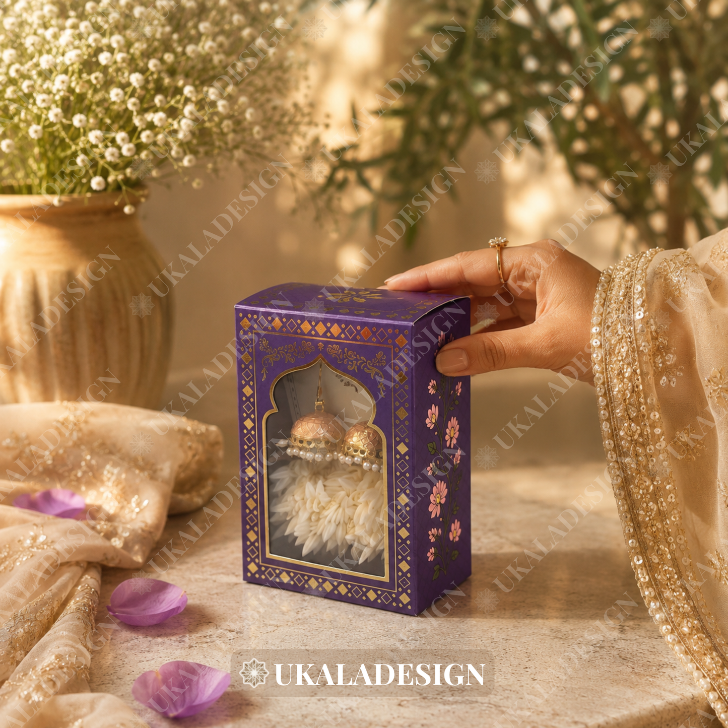 Luxury Jhumka & Gajra Gift Box - Purple Colour
