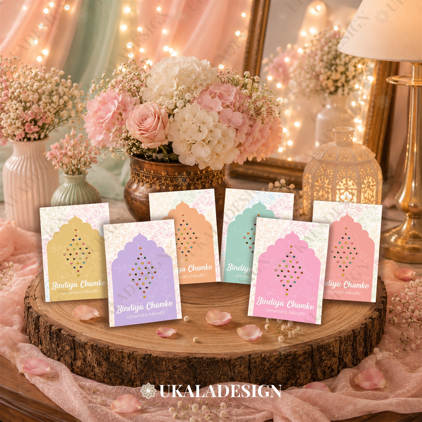 Pastel Bindiya Chamke Bindi Cards - Mehrab-e-Gul Design