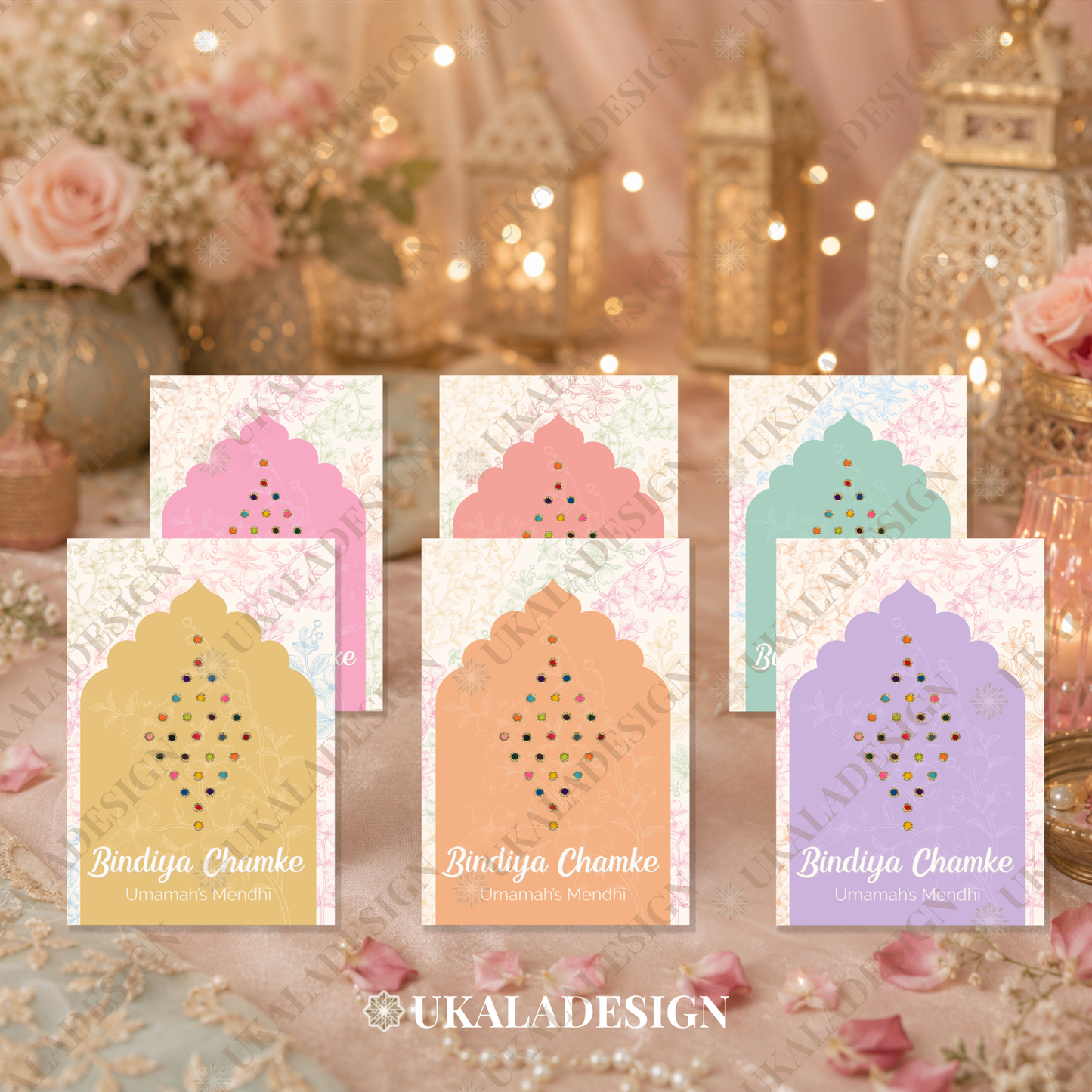 Pastel Bindiya Chamke Bindi Cards - Mehrab-e-Gul Design