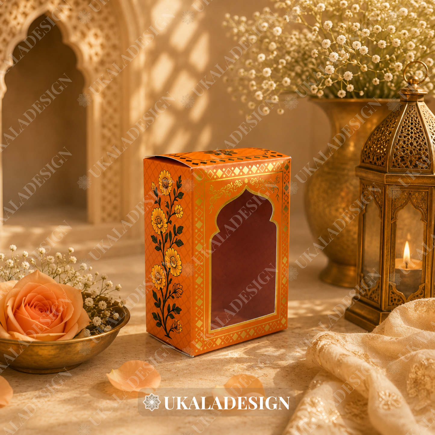 Luxury Jhumka & Gajra Gift Box - Orange Colour