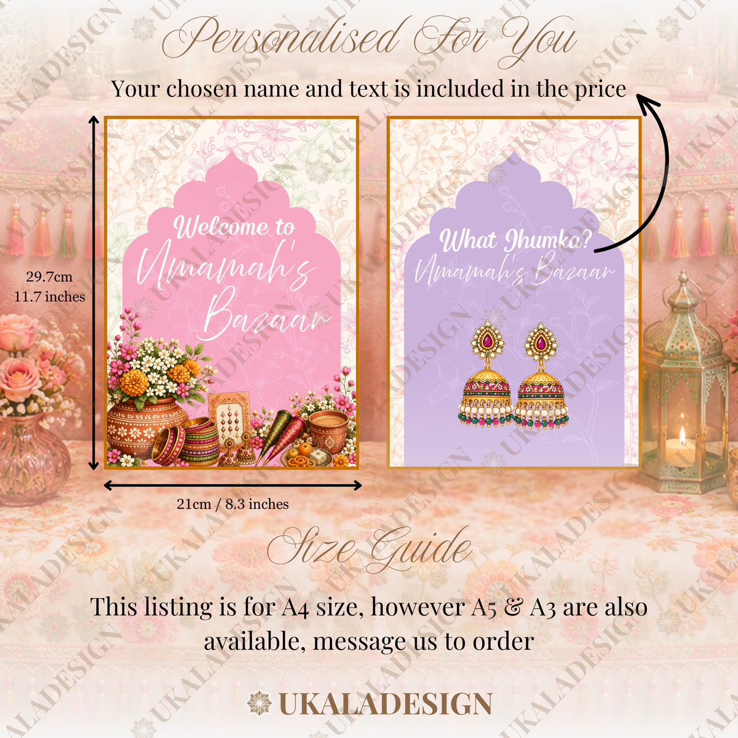 Pastel Mehndi Bazaar Table Sign, A4 - Mehrab-e-Gul Design