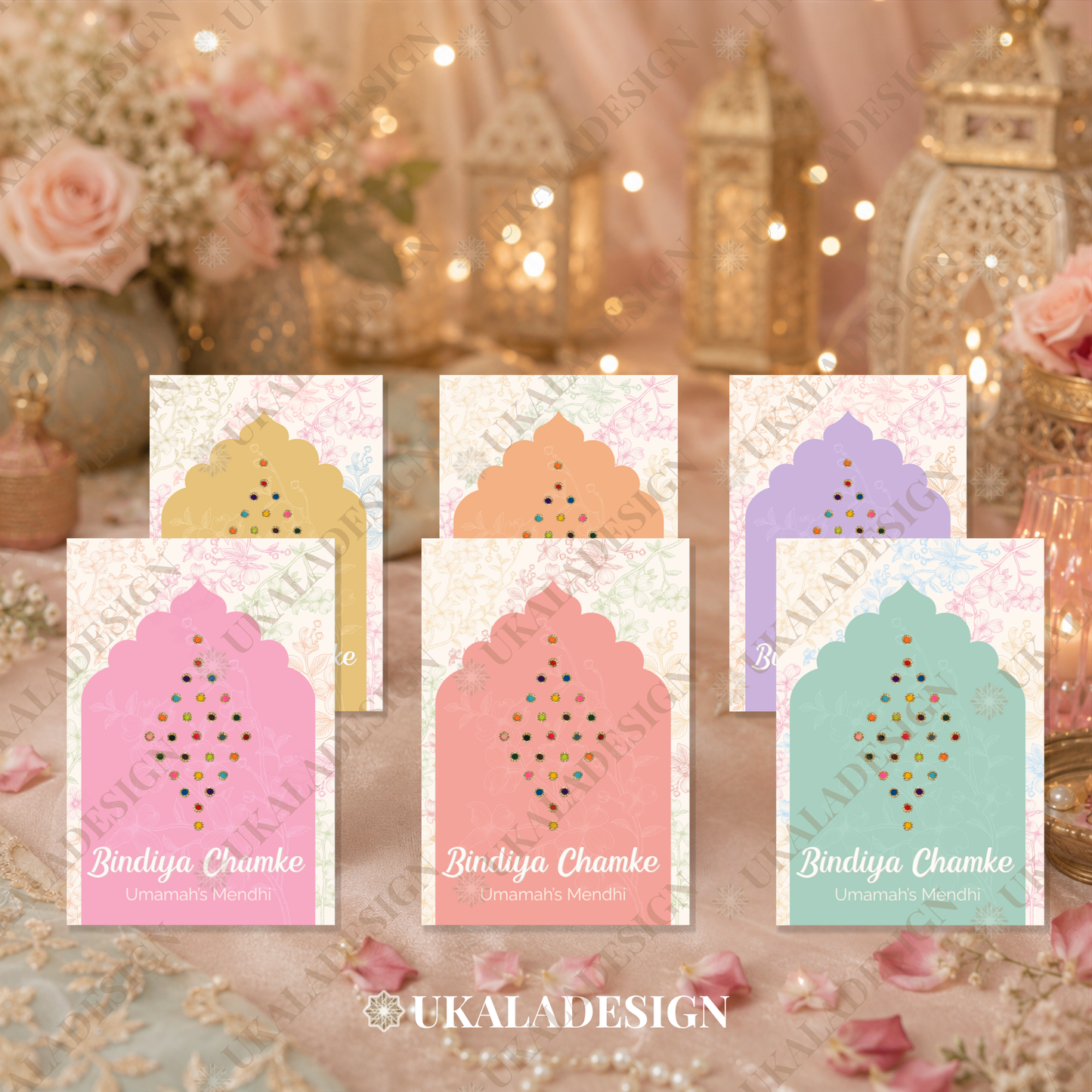 Pastel Bindiya Chamke Bindi Cards - Mehrab-e-Gul Design