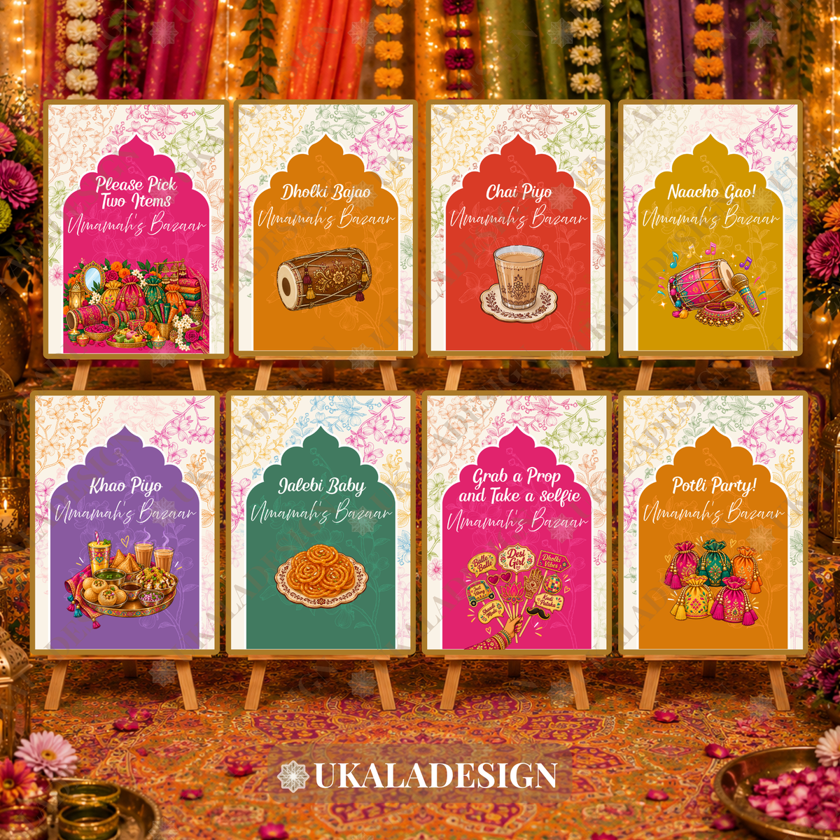 Mehndi Bazaar Table Sign, A4 - Mehrab-e-Gul Design