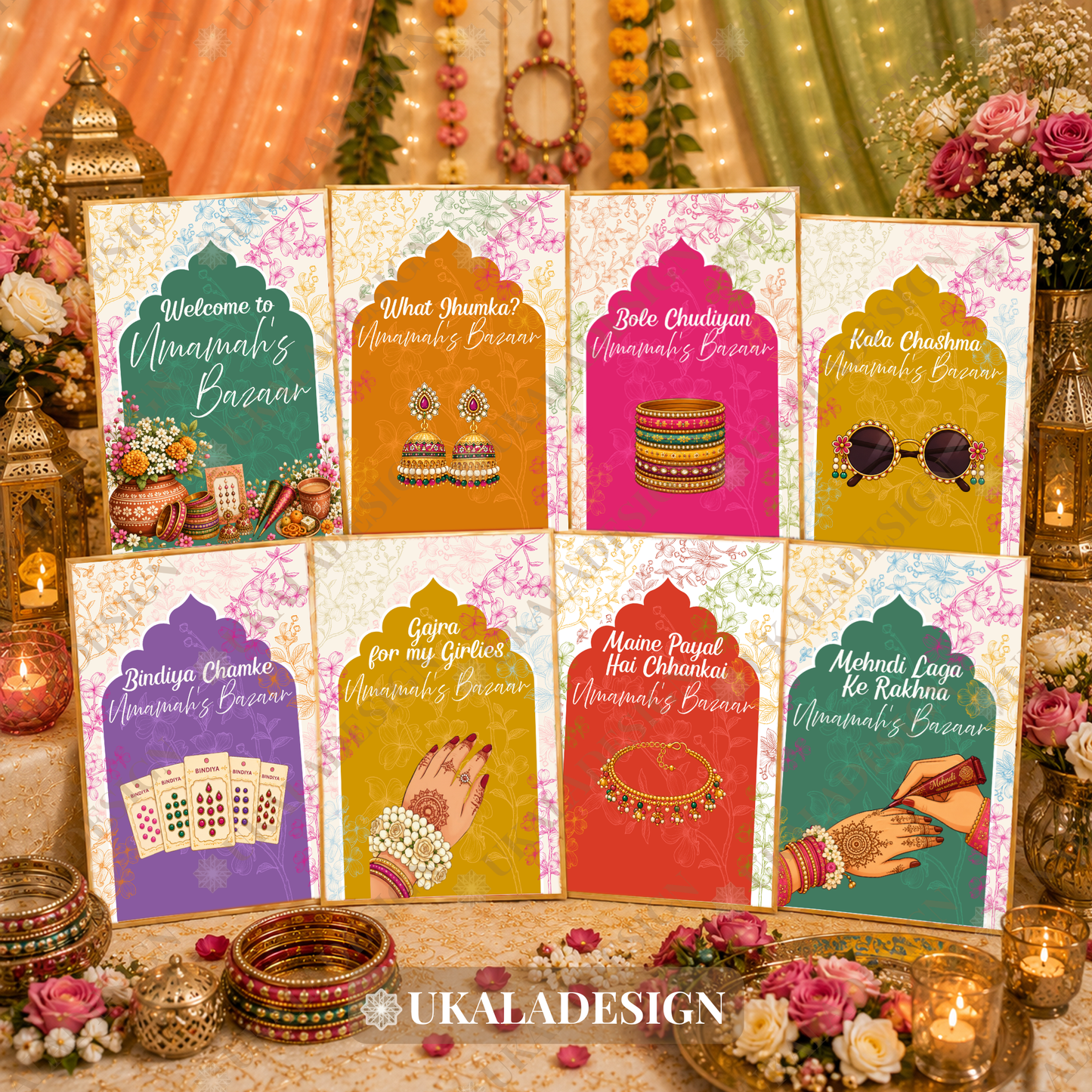 Mehndi Bazaar Table Sign, A4 - Mehrab-e-Gul Design