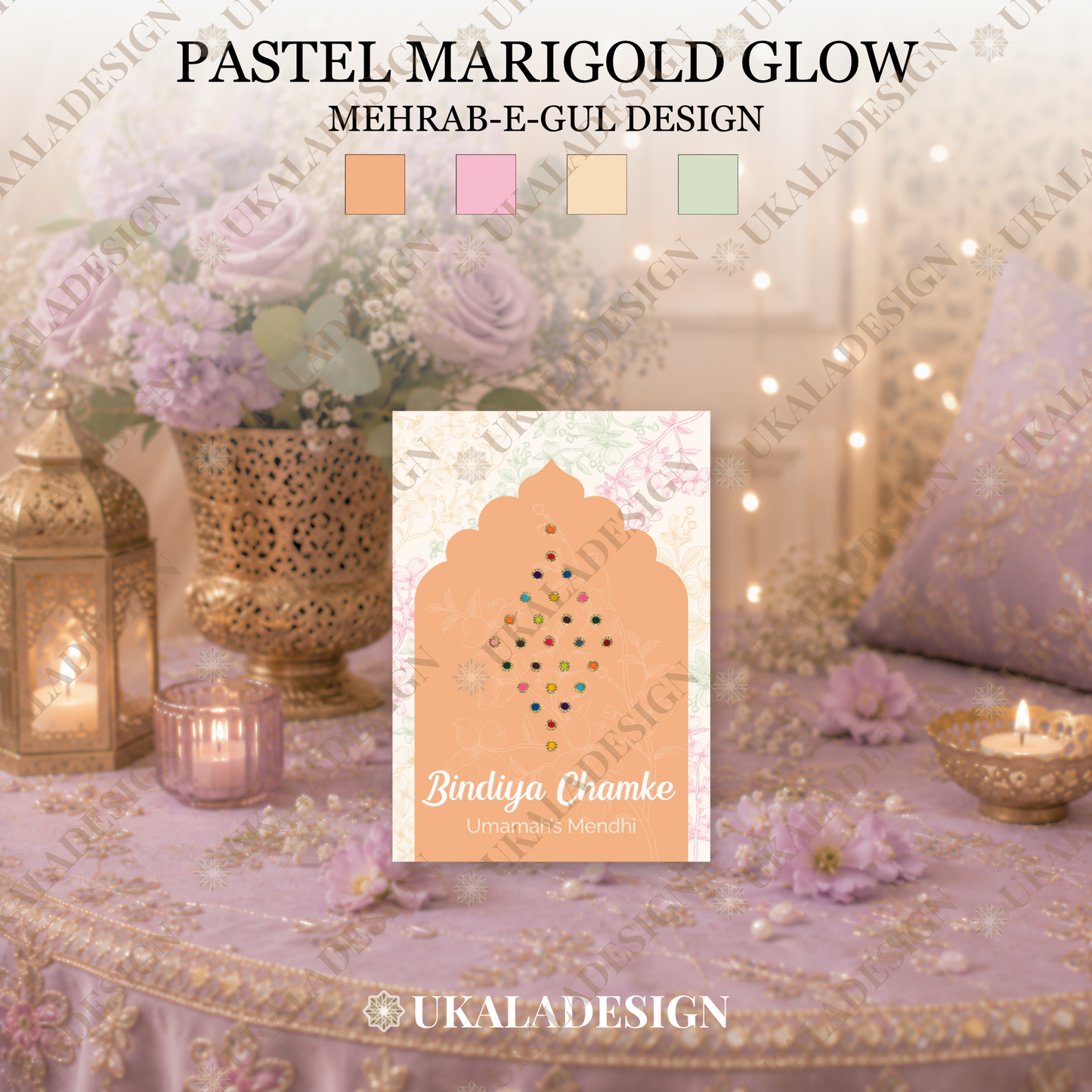 Pastel Bindiya Chamke Bindi Cards - Mehrab-e-Gul Design