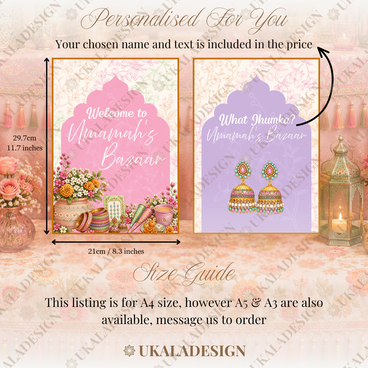 Pastel Mehndi Bazaar Table Sign, A4 - Mehrab-e-Gul Design