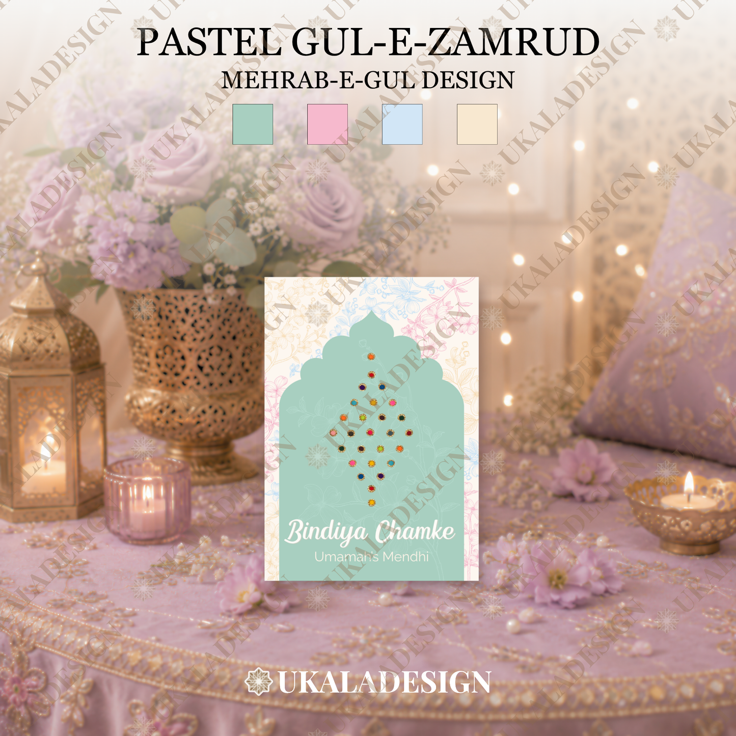 Pastel Bindiya Chamke Bindi Cards - Mehrab-e-Gul Design