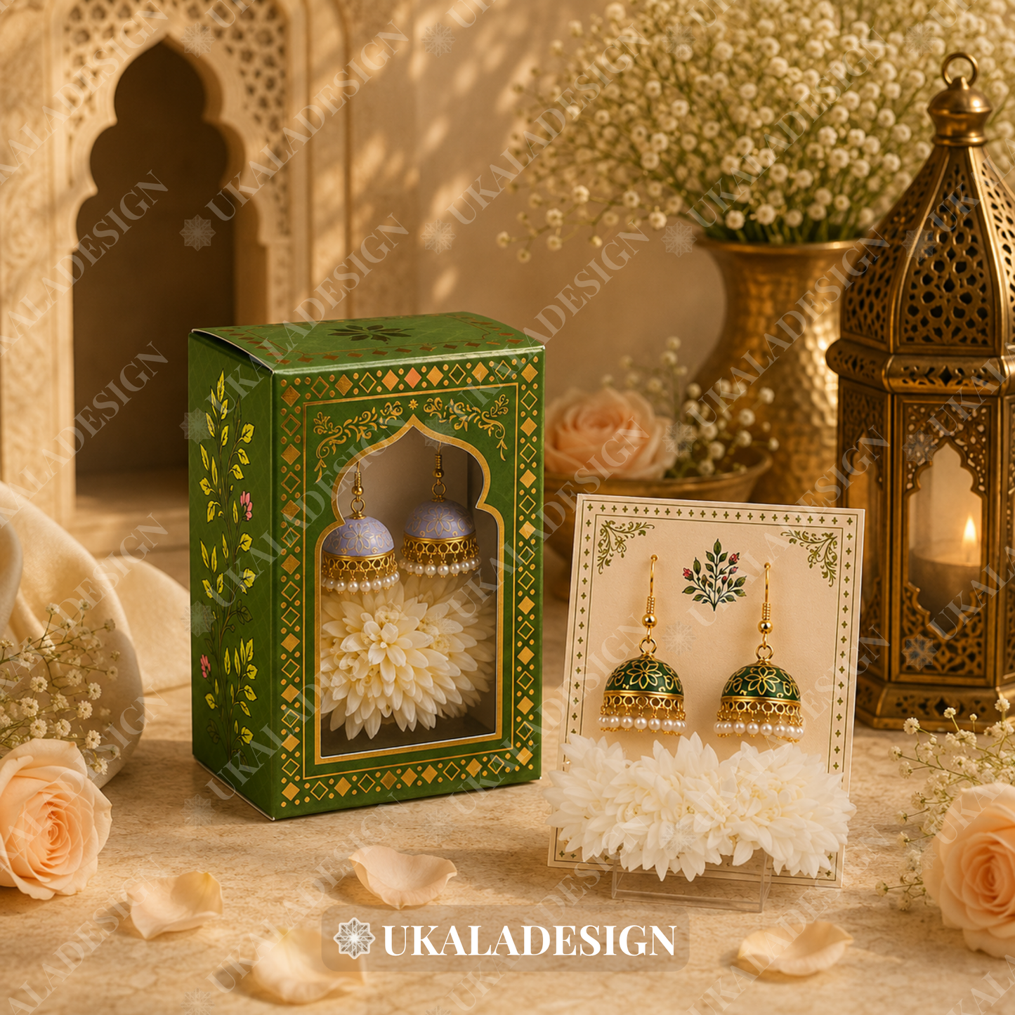 Luxury Jhumka & Gajra Gift Box - Green Colour