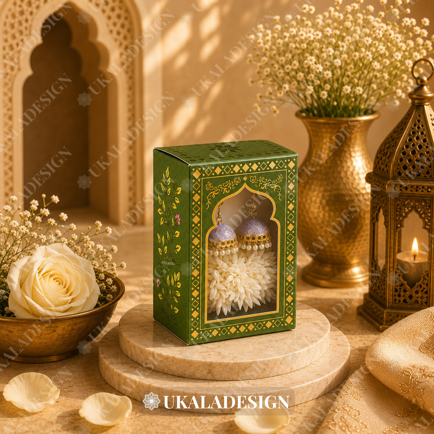 Luxury Jhumka & Gajra Gift Box - Green Colour