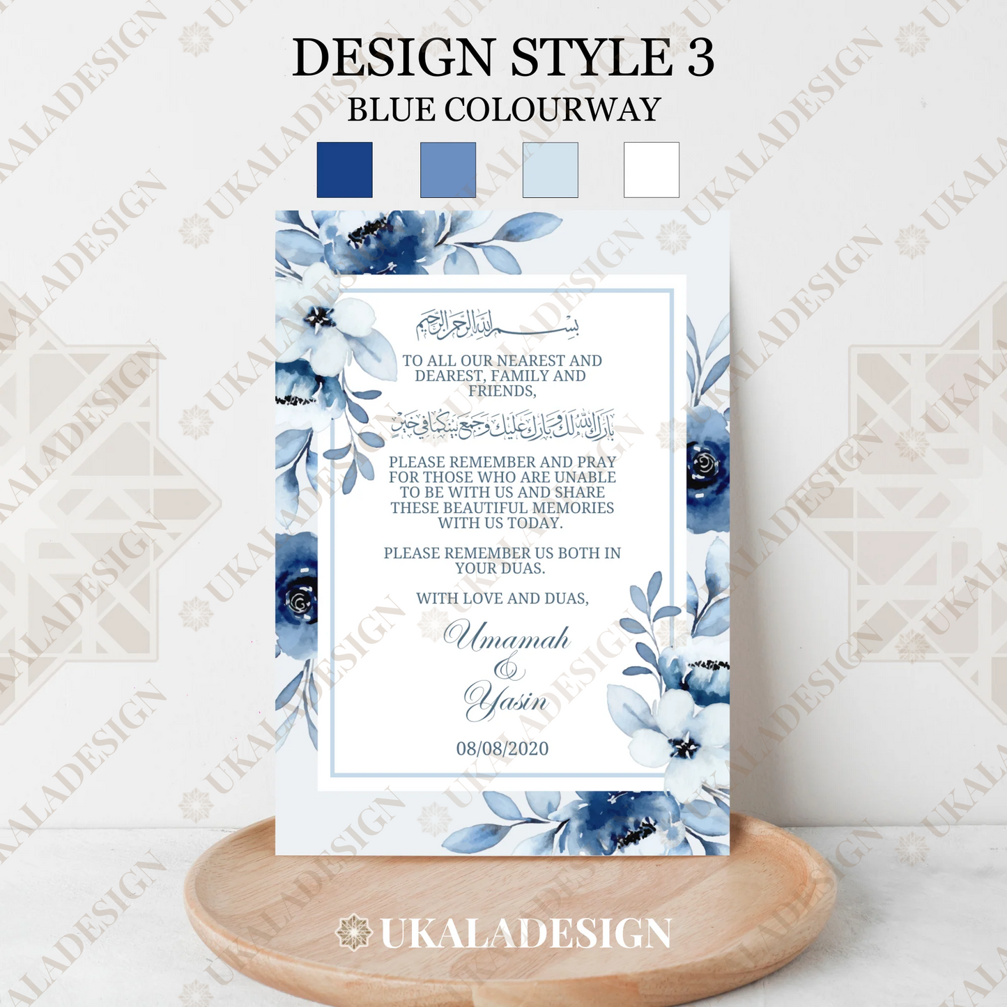 Blue - Customised A7 Favour/Dua Card