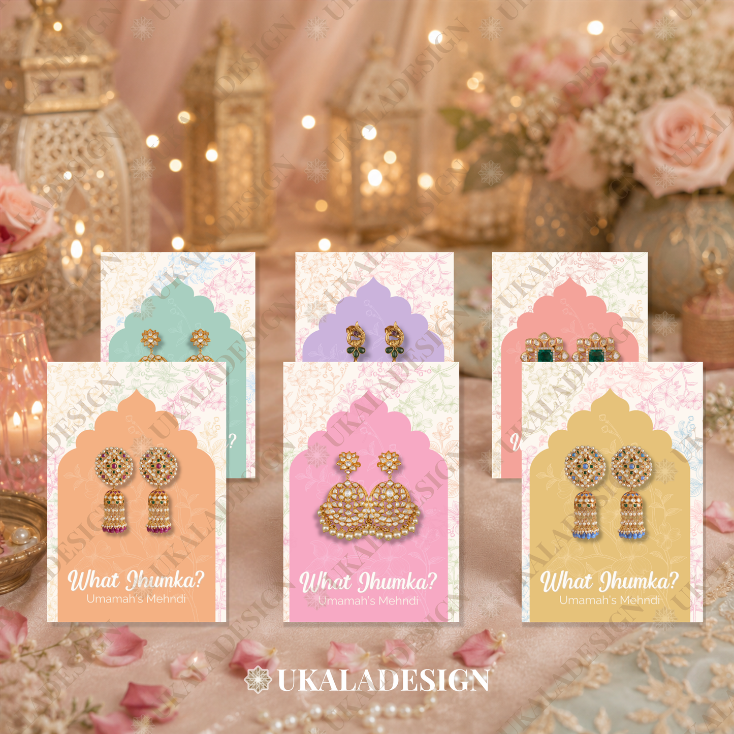 Pastel What Jhumka? Earring Cards - Mehrab-e-Gul Design