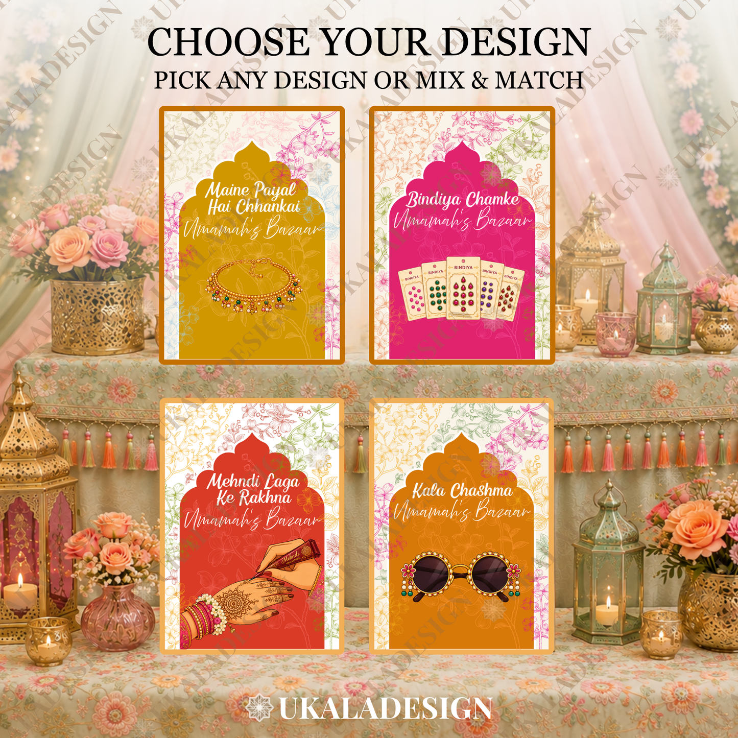 Mehndi Bazaar Table Sign, A4 - Mehrab-e-Gul Design
