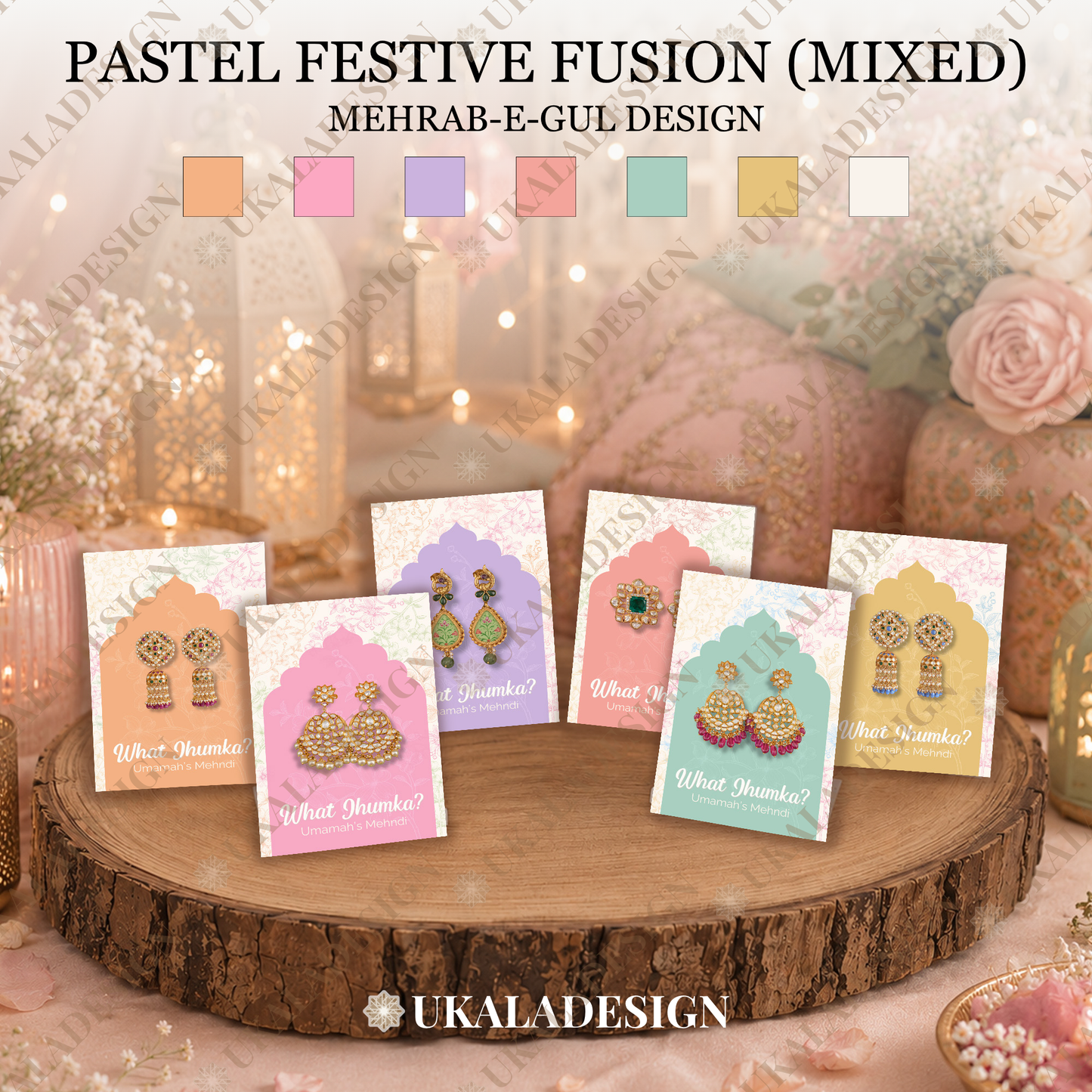 Pastel What Jhumka? Earring Cards - Mehrab-e-Gul Design