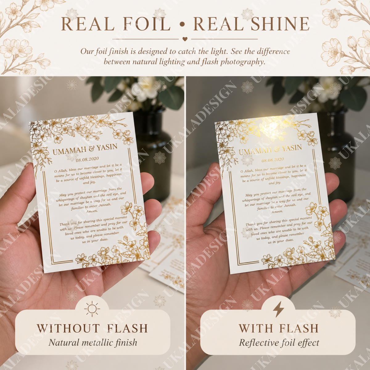 Cherry Blossom Foil Dua Favour Cards