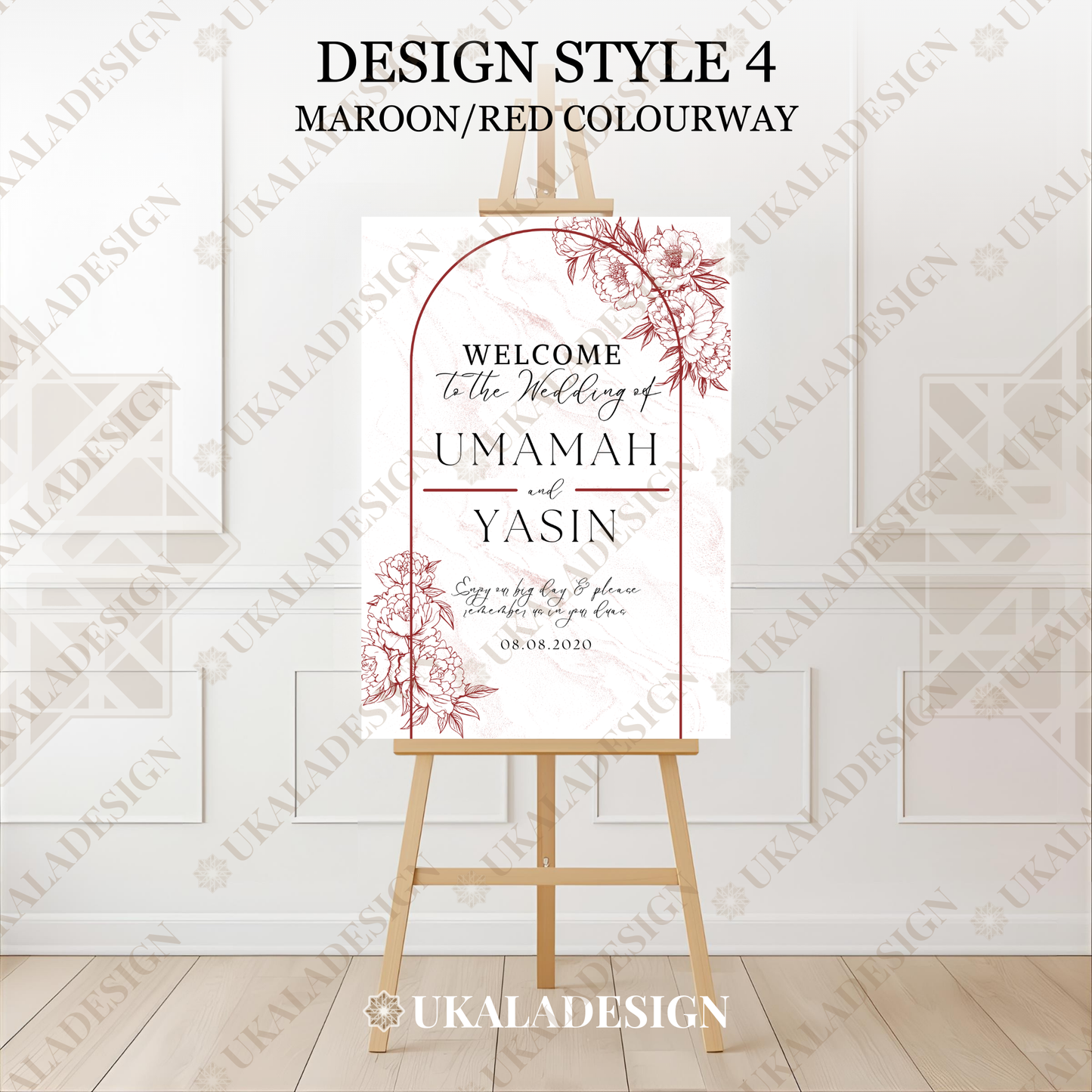 Maroon - Wedding Welcome Sign - Portrait