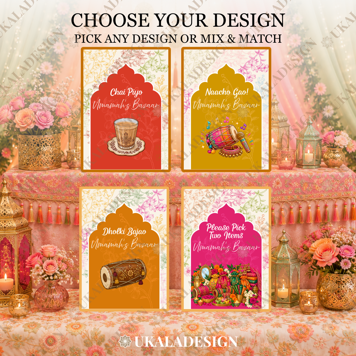 Mehndi Bazaar Table Sign, A4 - Mehrab-e-Gul Design