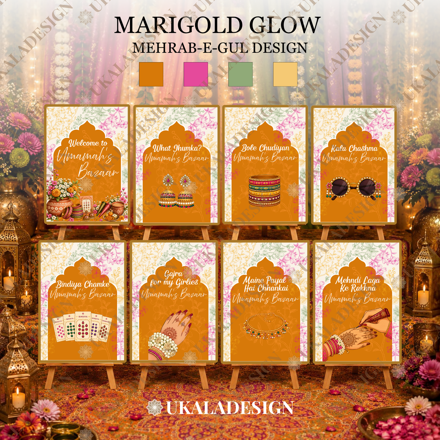 Mehndi Bazaar Table Sign, A4 - Mehrab-e-Gul Design