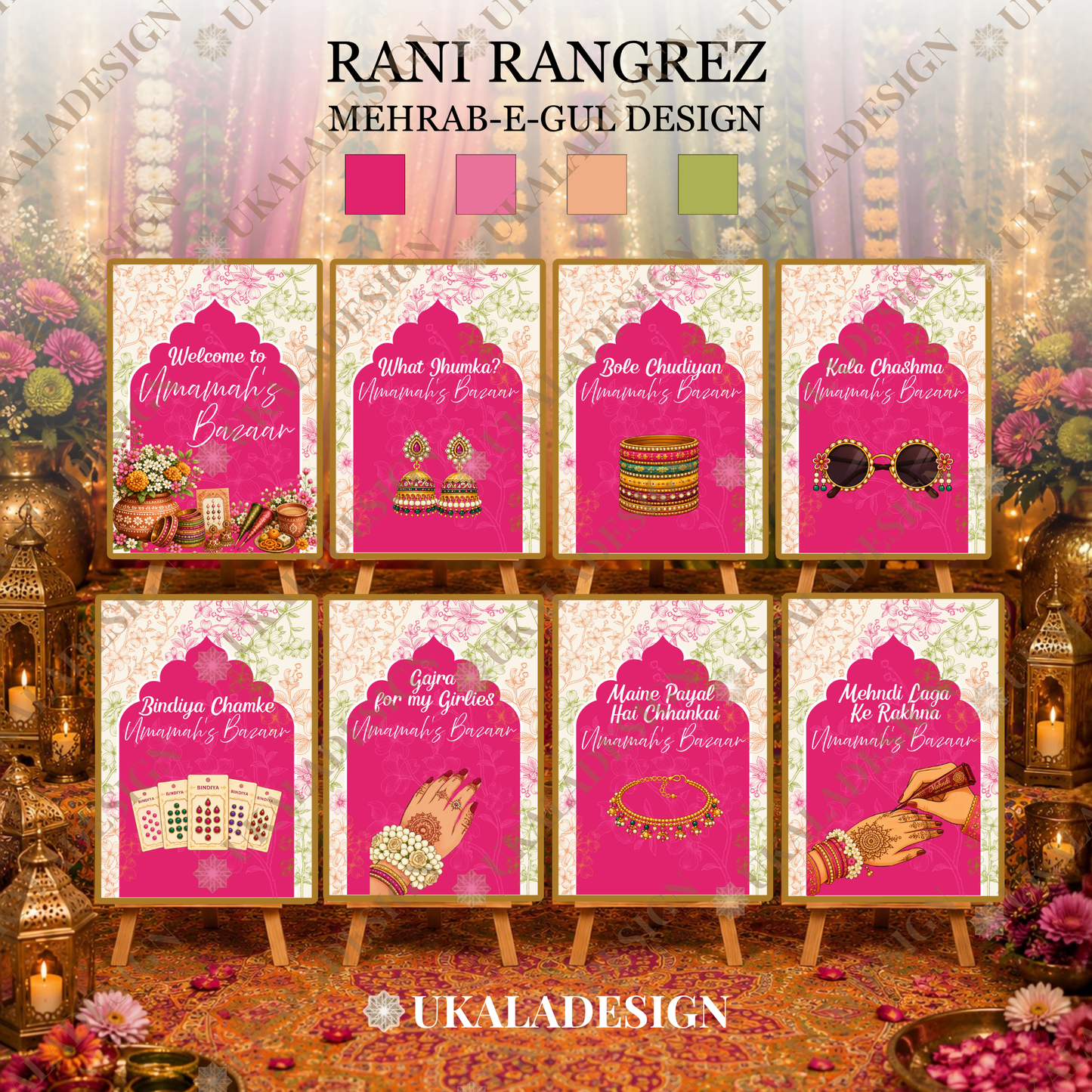 Mehndi Bazaar Table Sign, A4 - Mehrab-e-Gul Design