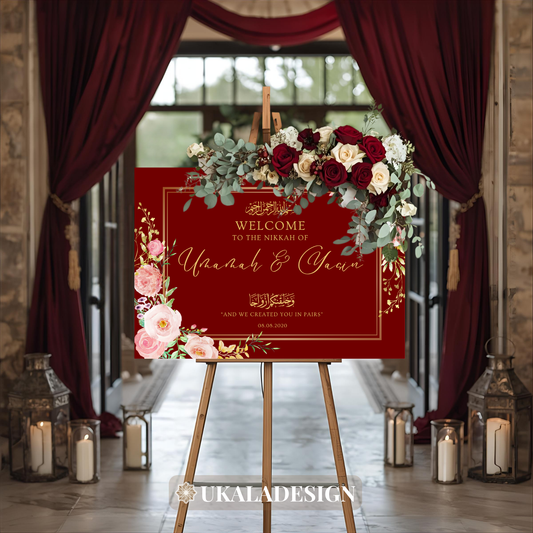 Maroon - Wedding Welcome Sign - Landscape