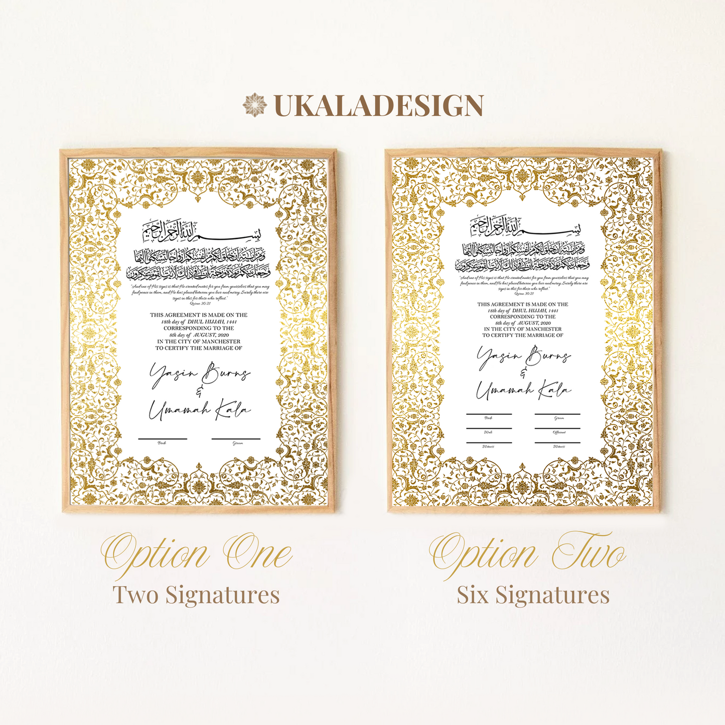 Gold Foil Nikkah Certificate - Design 1