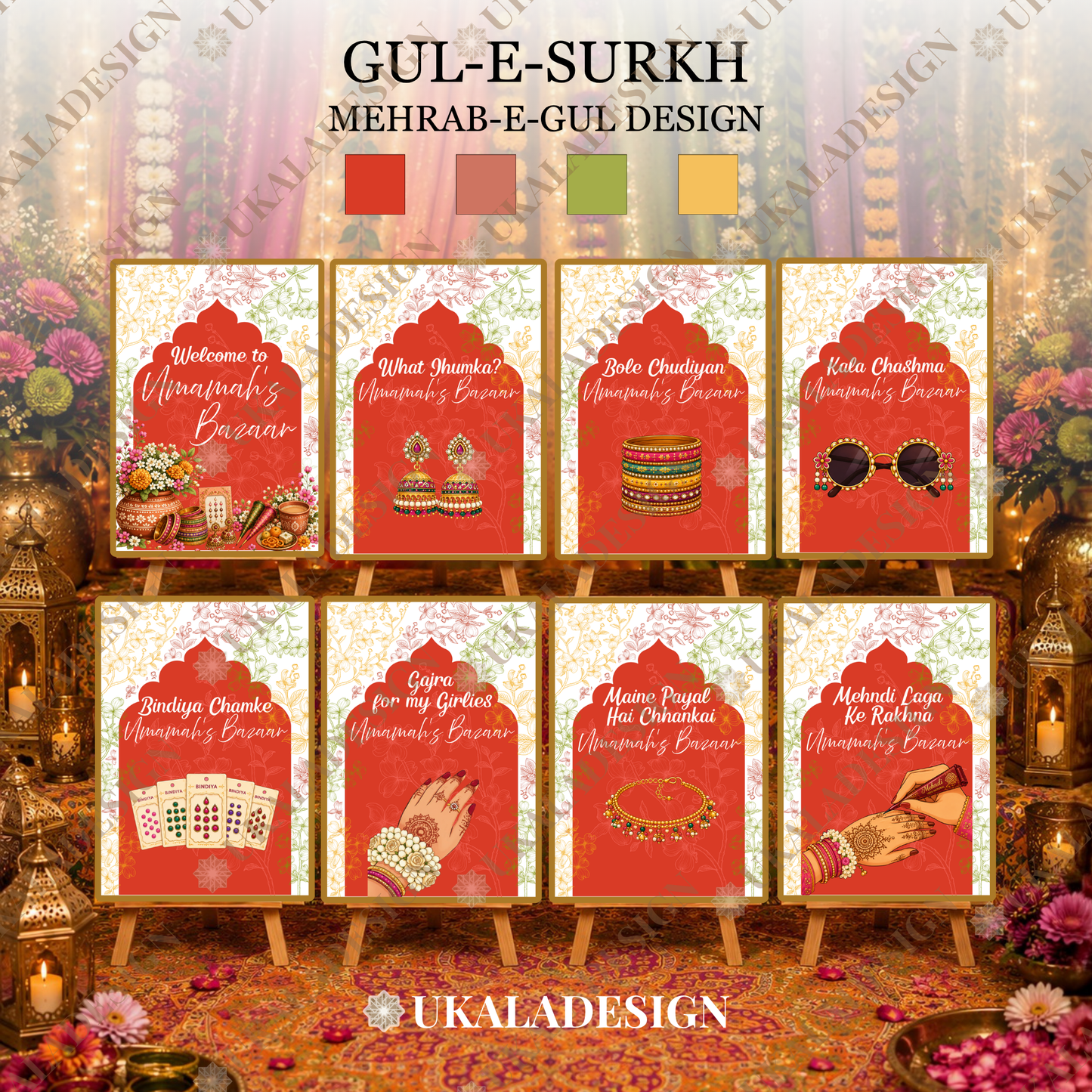 Mehndi Bazaar Table Sign, A4 - Mehrab-e-Gul Design