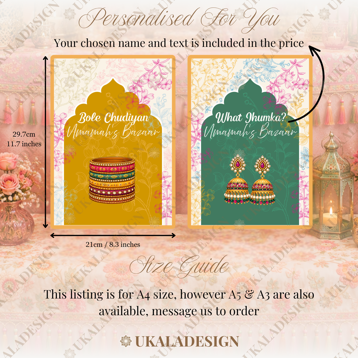 Mehndi Bazaar Table Sign, A4 - Mehrab-e-Gul Design