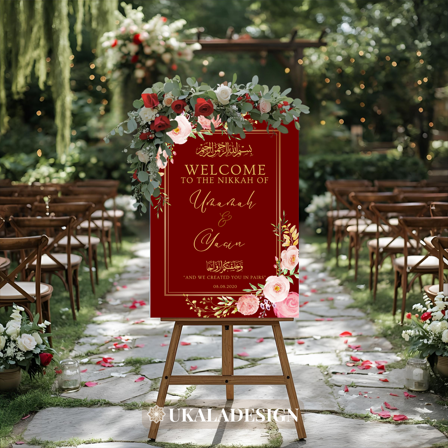 Maroon - Wedding Welcome Sign - Portrait
